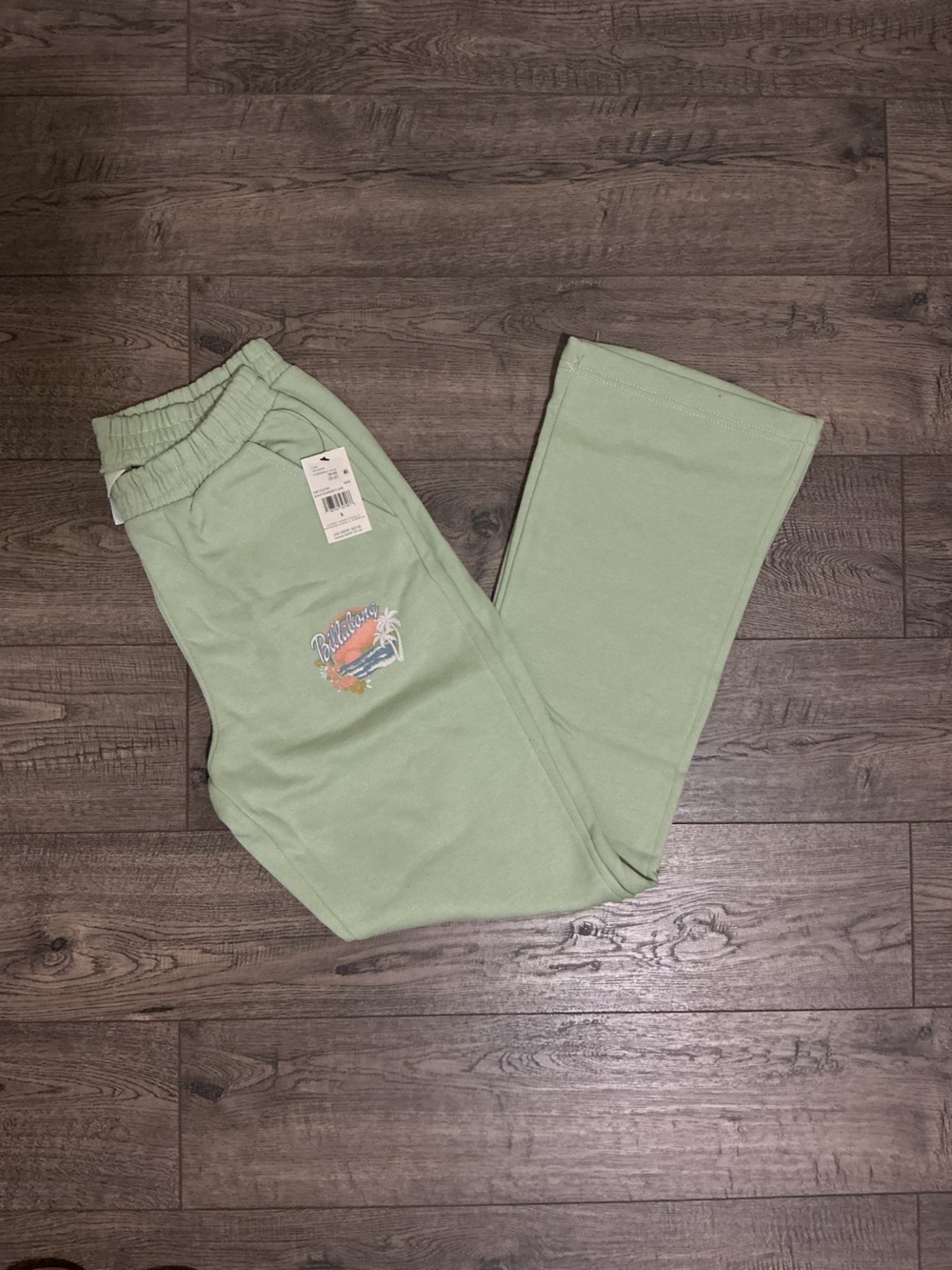 New! Billabong Mint Green Embroidered Logo Flare Bootcut Sweatpants NWT